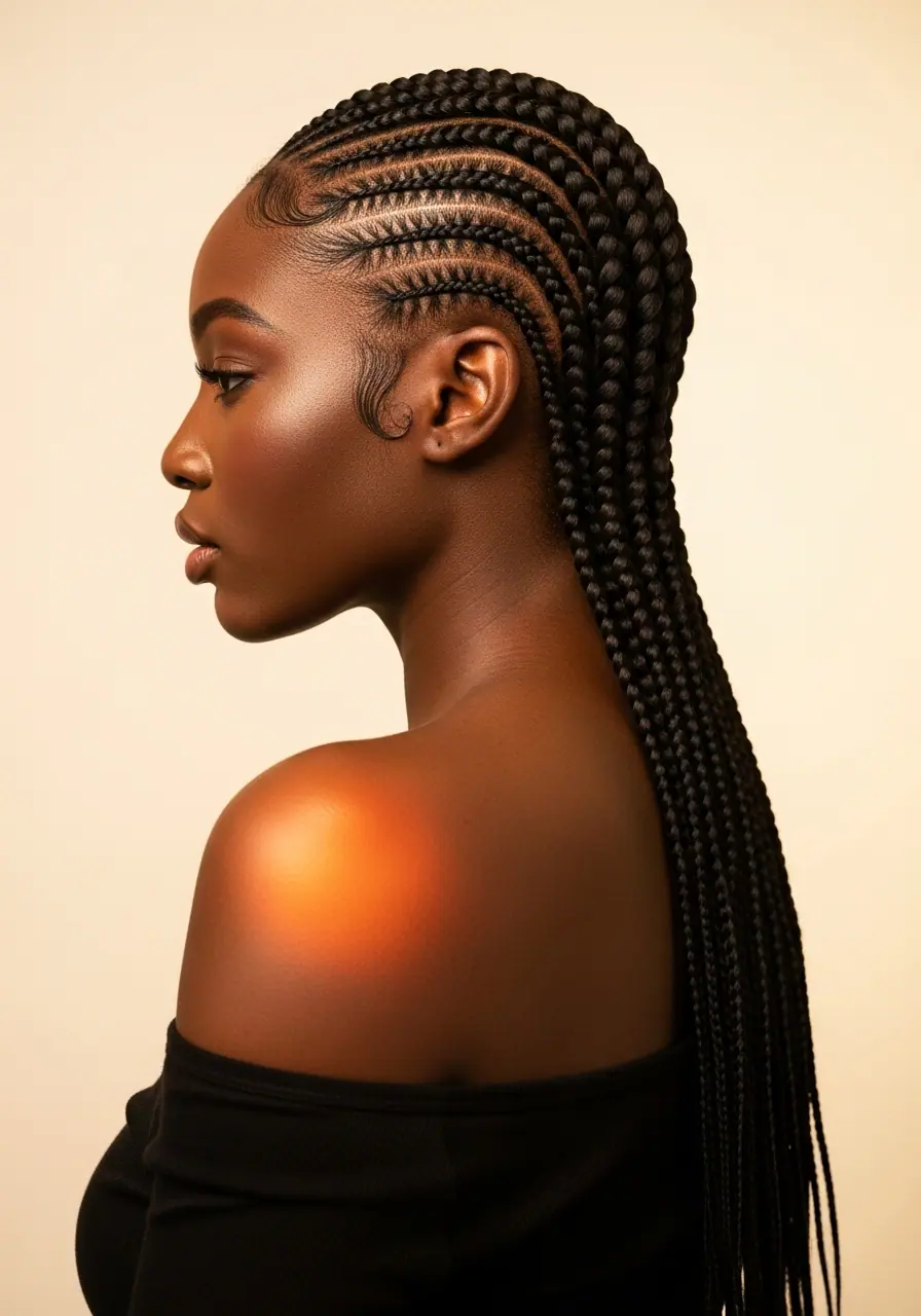 Side profile of finished braids